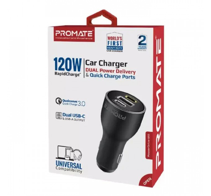 Зарядное устройство Promate 2xUSB-C+USB-A (powerdrive-120.black)