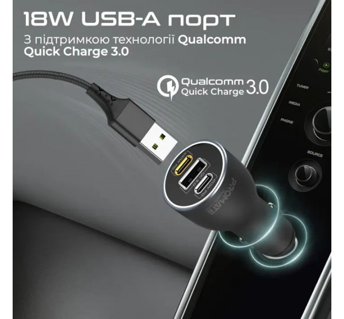 Зарядное устройство Promate 2xUSB-C+USB-A (powerdrive-120.black)