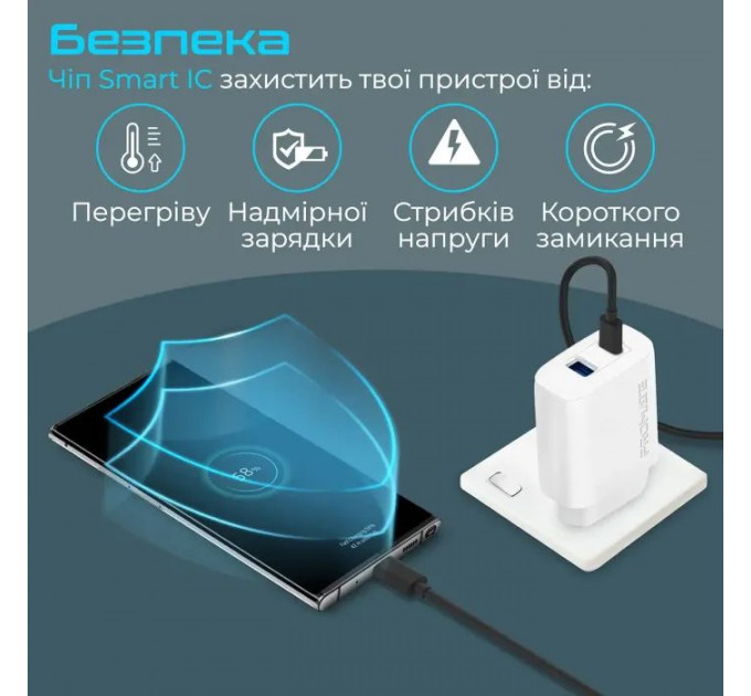 Зарядний пристрій Promate 17W USB-C + USB-A (biplug-2.white)
