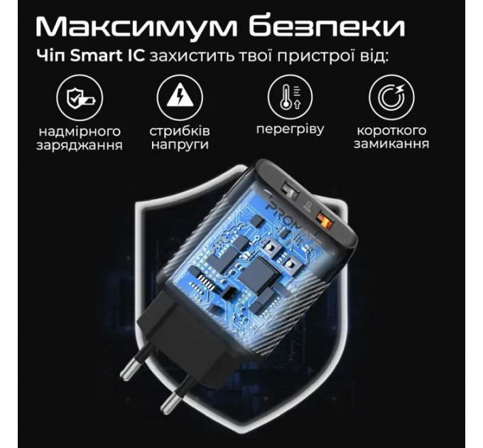Зарядний пристрій Promate 18W 2xUSB-A (biplug-qc3.eu-bk)