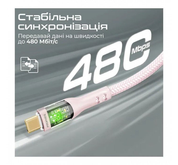 Дата кабель USB-C to USB-C 2.0m Promate (transline-cc200.pink)