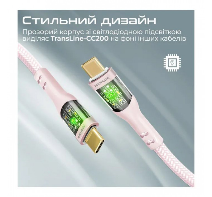 Дата кабель USB-C to USB-C 2.0m Promate (transline-cc200.pink)