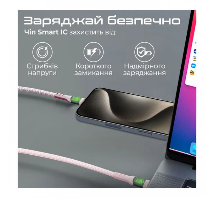 Дата кабель USB-C to USB-C 2.0m Promate (transline-cc200.pink)