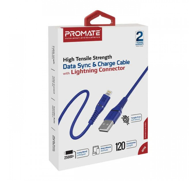 Дата кабель USB 2.0 AM to Lightning 1.2m blue Promate (powerline-ai120.blue)