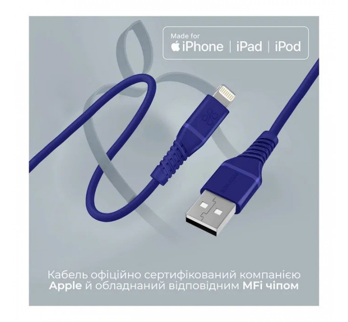 Дата кабель USB 2.0 AM to Lightning 1.2m blue Promate (powerline-ai120.blue)