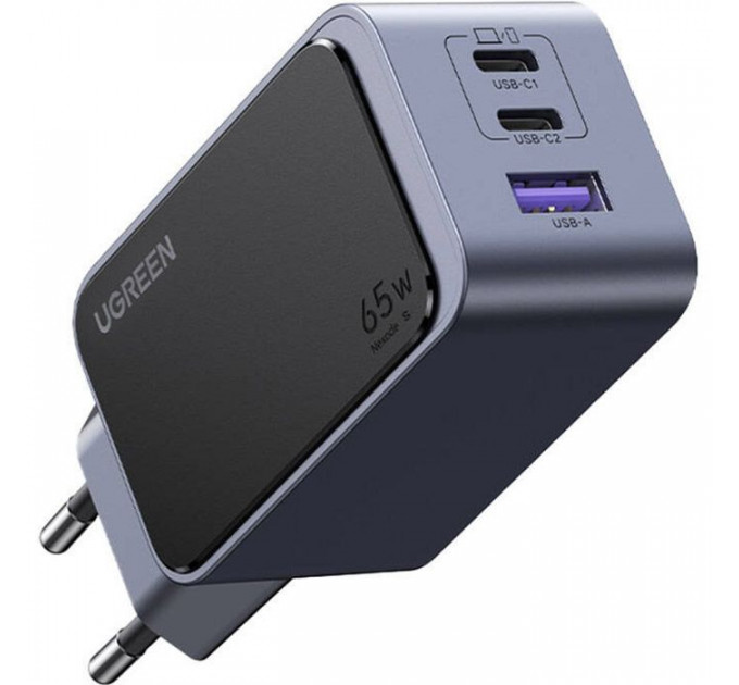Зарядное устройство для Ugreen 3xUSB 65W (2xUSB-C+USB-A) Gan Nexode Fast Charger Grey X553 (35042)