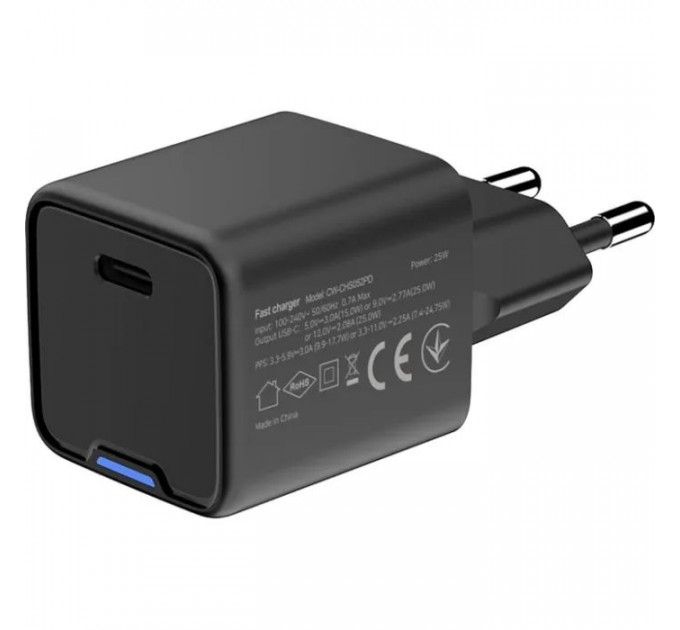 Зарядний пристрій ColorWay GaN Mini 25W PD Port PPS USB-C black (CW-CHS052PD-BK)