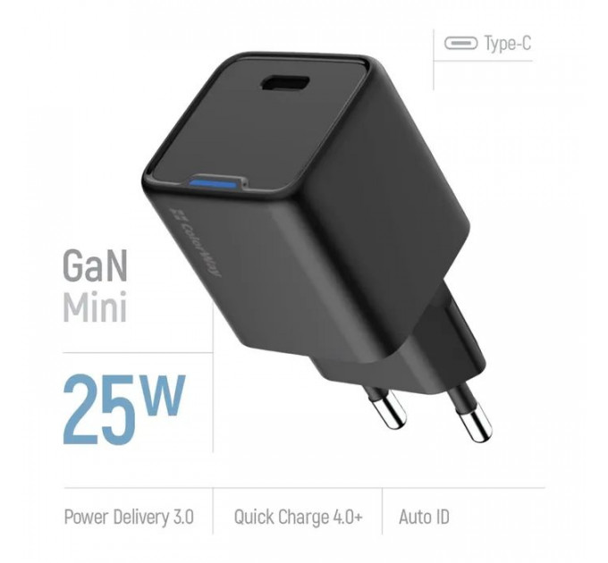 Зарядний пристрій ColorWay GaN Mini 25W PD Port PPS USB-C black (CW-CHS052PD-BK)