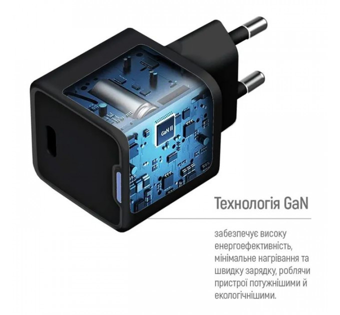 Зарядний пристрій ColorWay GaN Mini 25W PD Port PPS USB-C black (CW-CHS052PD-BK)