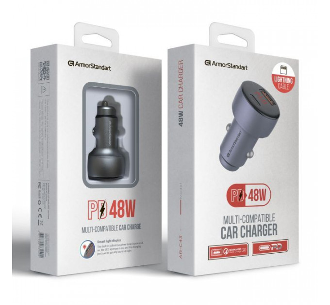 Зарядное устройство для Armorstandart AR-C43 Type-C PD30W + USB QC 3.0 Grey + cable Lightning (ARM82462)