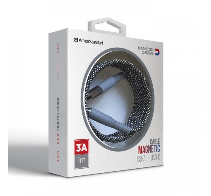 Дата кабель USB 2.0 AM to USB-C 1.0m Magnetic 3A black Armorstandart (ARM75514)