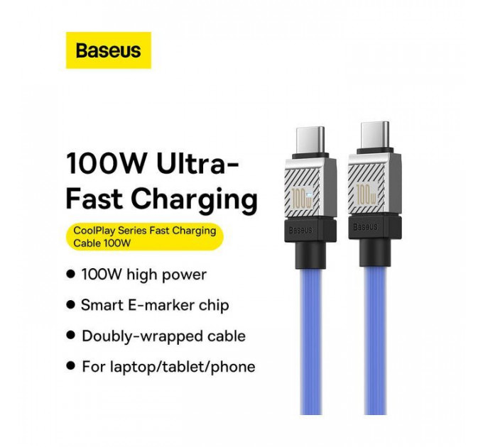 Дата кабель USB-C to USB-C 1.0m CoolPlay Fast Charging 100W blue Baseus (CAKW000203)