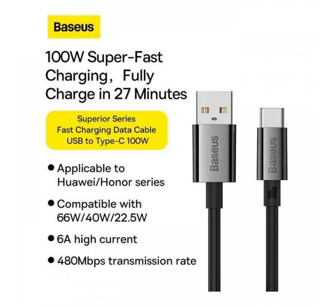 Дата кабель USB 2.0 AM to USB-C 2.0m Superior Fast Charging 100W cluster black Baseus (P10320102114-02)