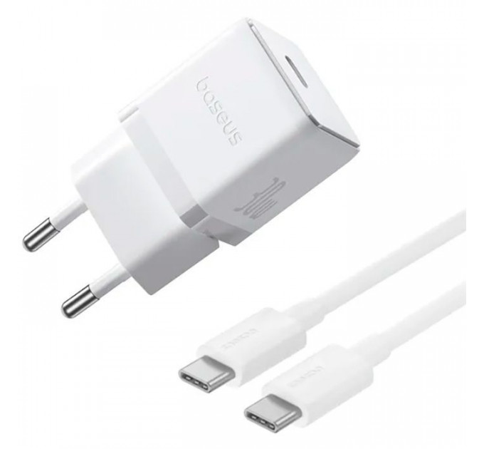 Зарядний пристрій Baseus Palm Fast Charger 1C 30W + Cable 1.0m Type-C 60W white (P10111605213-01)