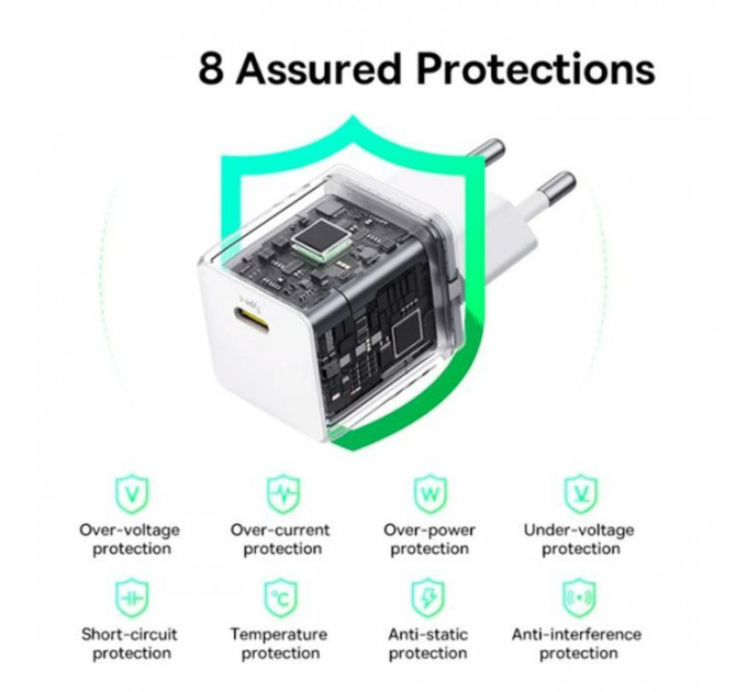 Зарядний пристрій Baseus Palm Fast Charger 1C 30W + Cable 1.0m Type-C 60W white (P10111605213-01)