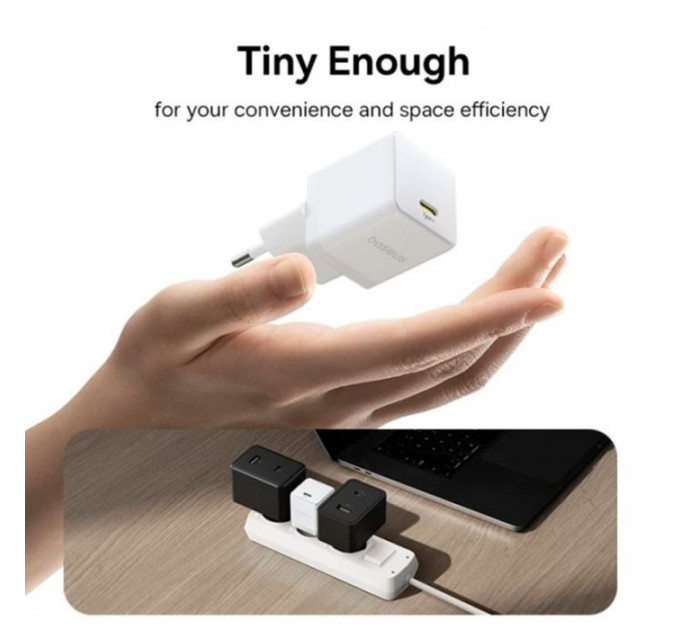 Зарядний пристрій Baseus Palm Fast Charger 1C 30W + Cable 1.0m Type-C 60W white (P10111605213-01)