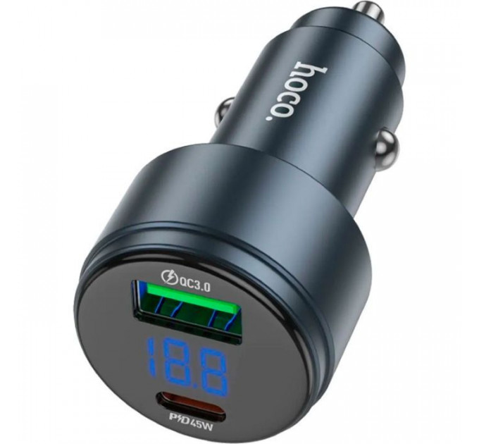 Зарядний пристрій HOCO HOCO Z57B Glorious 63W dual-port display USB-C PD45W + USB QC3.0 Metal Gray (6942007633161)
