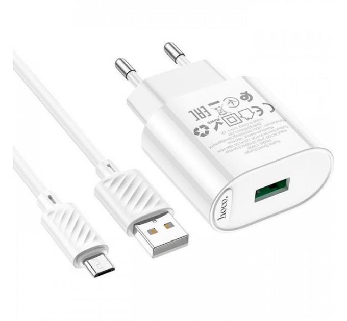 Зарядний пристрій HOCO C109A Fighter USB QC3.0 + cable Micro 5P White (6931474784827)