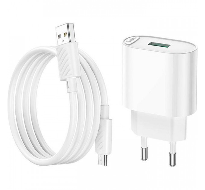 Зарядний пристрій HOCO C109A Fighter USB QC3.0 + cable Micro 5P White (6931474784827)