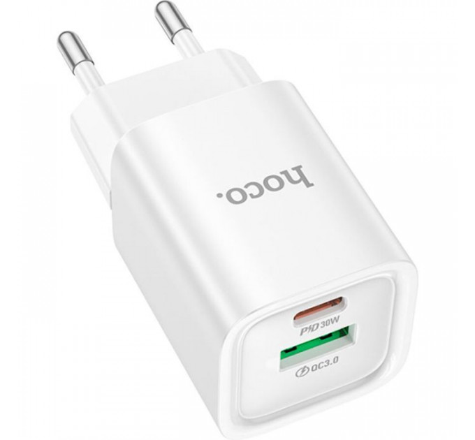 Зарядний пристрій HOCO C149A Charm 1xUSB-C PD30W + 1xUSB QC3.0 White (6942007630337)