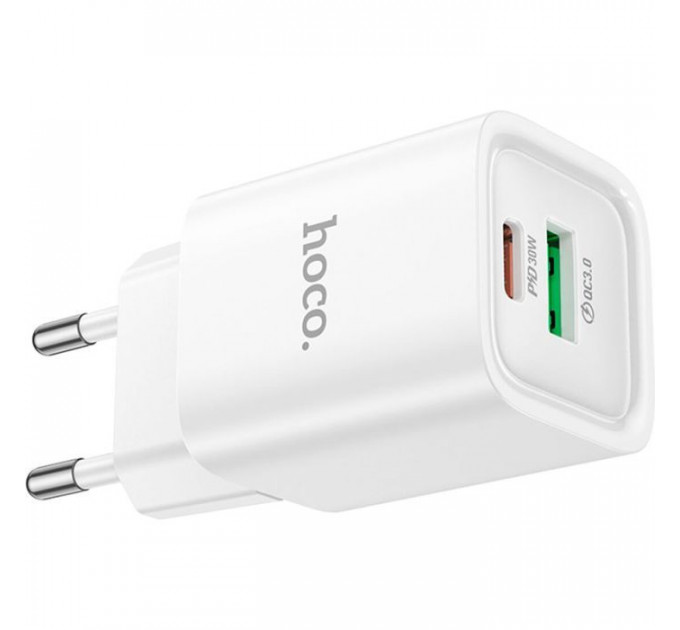 Зарядний пристрій HOCO C149A Charm 1xUSB-C PD30W + 1xUSB QC3.0 White (6942007630337)