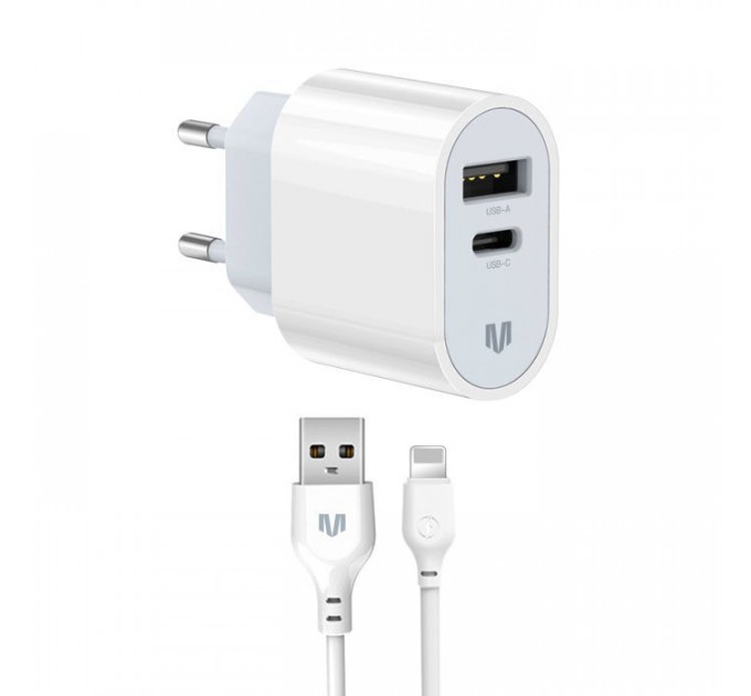 Зарядное устройство MadeInFuture MFS12 12W 1xUSB-A + 1xUSB-C + cable USB-A to Lightning White (MIF82823) Зарядное устройство MadeInFuture MFS12 12W 1xUSB-A + 1xUSB-C + cable USB-A to Lightning White (MIF82823)