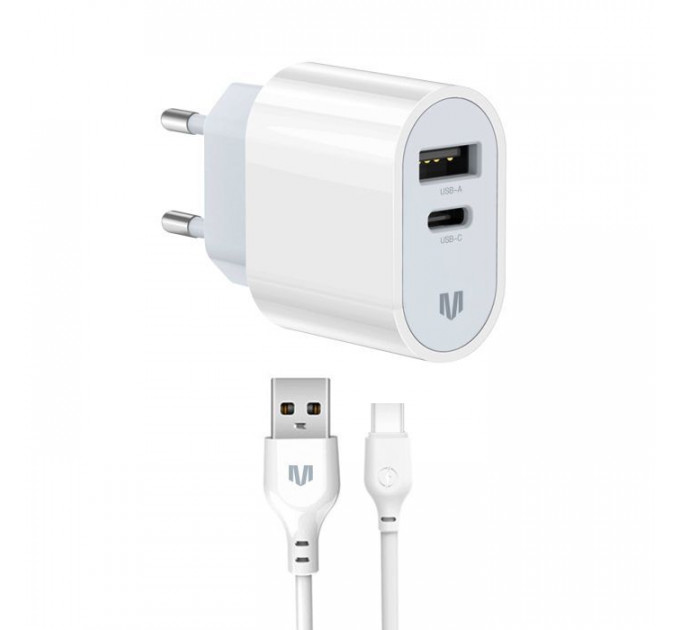 Зарядний пристрій MadeInFuture MFS12 12W 1xUSB-A + 1xUSB-C + cable USB-A to USB-C White (MIF82822) Зарядний пристрій MadeInFuture MFS12 12W 1xUSB-A + 1xUSB-C + cable USB-A to USB-C White (MIF82822)