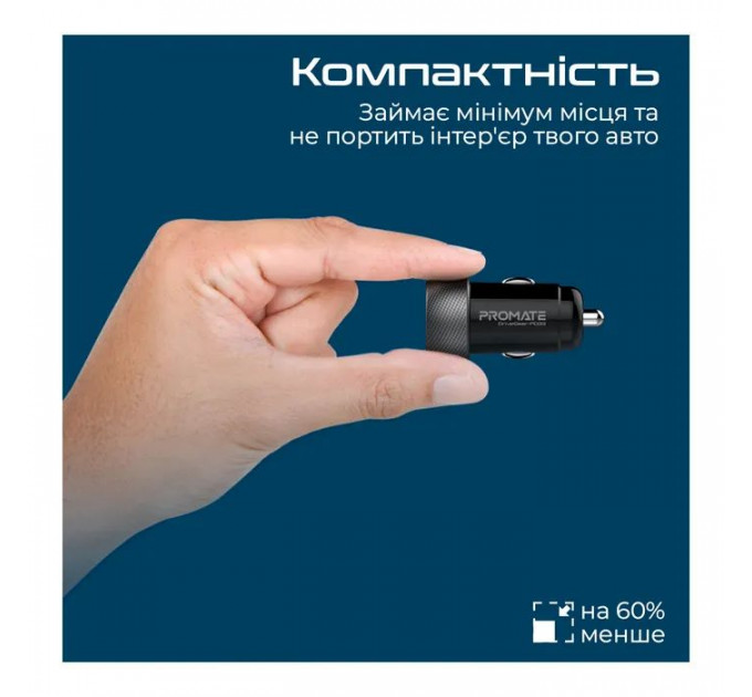 Зарядний пристрій Promate drivegear-pd33 USB-C PD33W + USB-A QC3.0 Black (drivegear-pd33)