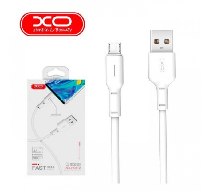 Дата кабель USB 2.0 AM to Micro 5P 1.0m 3A white XO (NB112-M-WH)