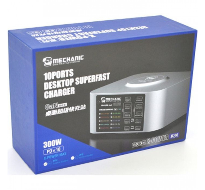 Зарядний пристрій MECHANIC 10xUSB-C PD + Wireless Charging 15W LED indication 300W black (X-Power Max)