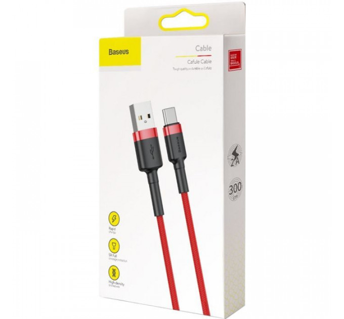 Дата кабель USB 2.0 AM to USB-C 3.0m 2A red Baseus (CATKLF-U09)