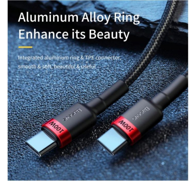 Дата кабель USB-C to USB-C 2.0m PD2.0 100W (20V\/5A) red+black Baseus (CATKLF-AL91)
