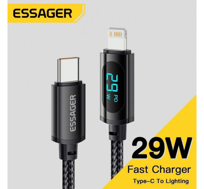 Дата кабель USB-C to Lightning 1.0m 29W LED black Essager (EXCTL-XY01-P)