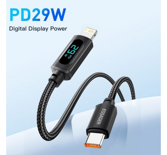 Дата кабель USB-C to Lightning 1.0m 29W LED black Essager (EXCTL-XY01-P)