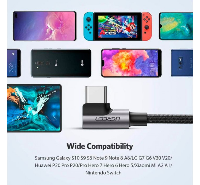 Дата кабеля USB 2.0 AM to USB-C 3.0m 3A 90° corner US176 black Ugreen (70875)