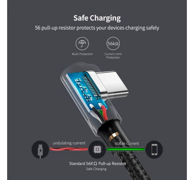 Дата кабеля USB 2.0 AM to USB-C 3.0m 3A 90° corner US176 black Ugreen (70875)