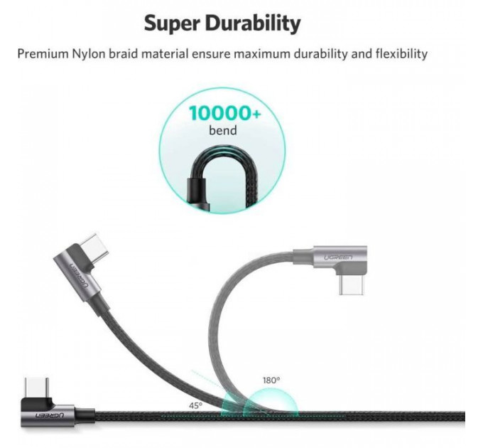 Дата кабеля USB 2.0 AM to USB-C 3.0m 3A 90° corner US176 black Ugreen (70875)