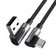Дата кабеля USB 2.0 AM to USB-C 3.0m 3A 90° corner US176 black Ugreen (70875)