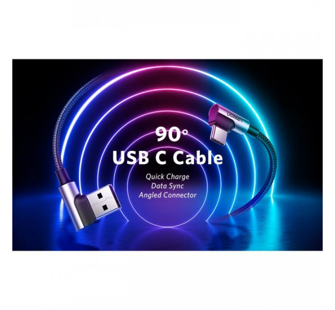 Дата кабеля USB 2.0 AM to USB-C 3.0m 3A 90° corner US176 black Ugreen (70875)