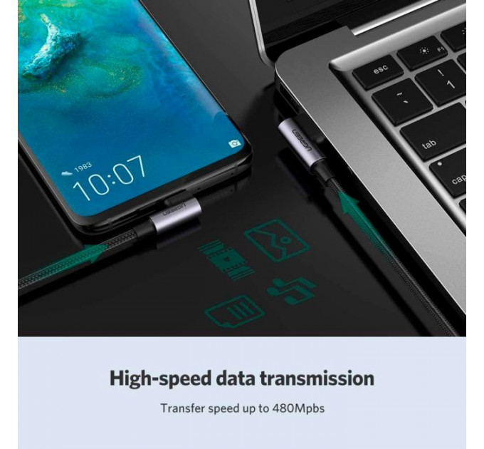 Дата кабеля USB 2.0 AM to USB-C 3.0m 3A 90° corner US176 black Ugreen (70875)
