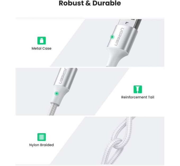 Дата кабеля USB 2.0 AM to USB-C 0.5m 3A US288 white Ugreen (60130)