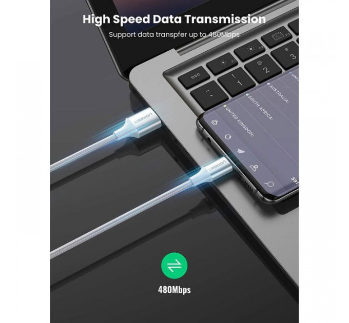 Дата кабеля USB 2.0 AM to USB-C 0.5m 3A US288 white Ugreen (60130)