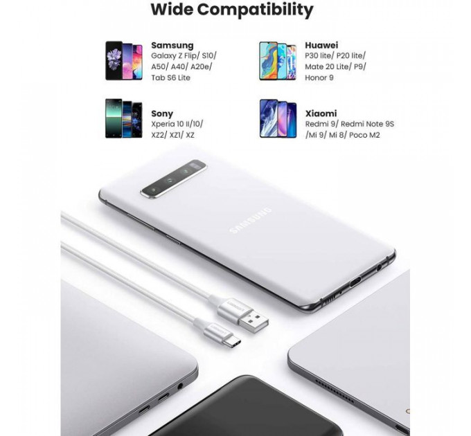 Дата кабеля USB 2.0 AM to USB-C 0.5m 3A US288 white Ugreen (60130)