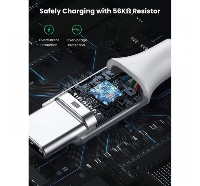 Дата кабеля USB 2.0 AM to USB-C 0.5m 3A US288 white Ugreen (60130)
