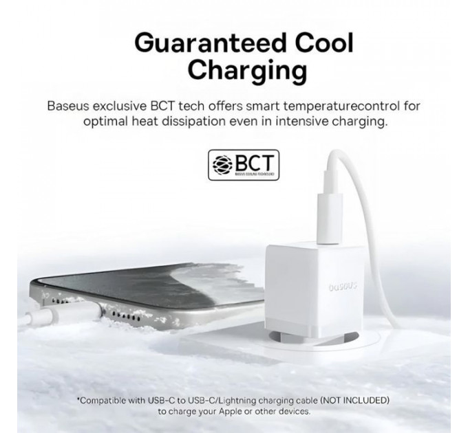 Зарядний пристрій Baseus 1xUSB-C 20W + 1xUSB white + cable USB-C to USB-C 60W 1.0m (P10111608213-01)