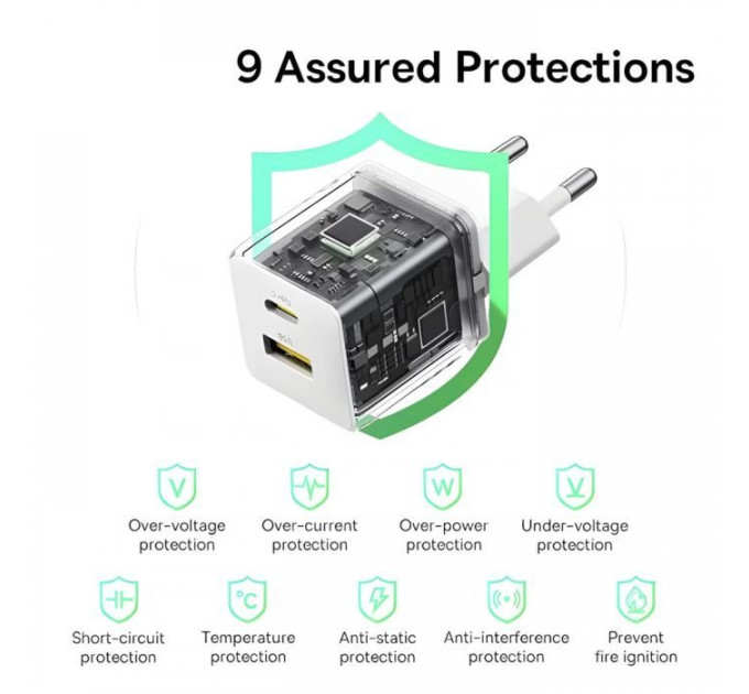 Зарядний пристрій Baseus 1xUSB-C 20W + 1xUSB white + cable USB-C to USB-C 60W 1.0m (P10111608213-01)