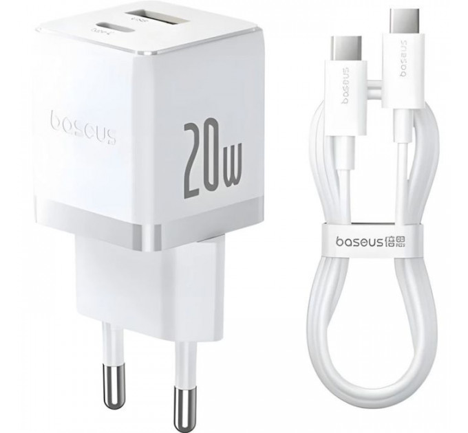 Зарядний пристрій Baseus 1xUSB-C 20W + 1xUSB white + cable USB-C to USB-C 60W 1.0m (P10111608213-01) Зарядний пристрій Baseus 1xUSB-C 20W + 1xUSB white + cable USB-C to USB-C 60W 1.0m (P10111608213-01)
