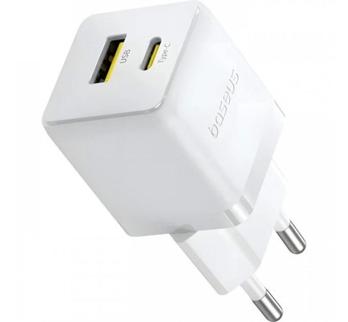 Зарядний пристрій Baseus 1xUSB-C 20W + 1xUSB white + cable USB-C to USB-C 60W 1.0m (P10111608213-01)