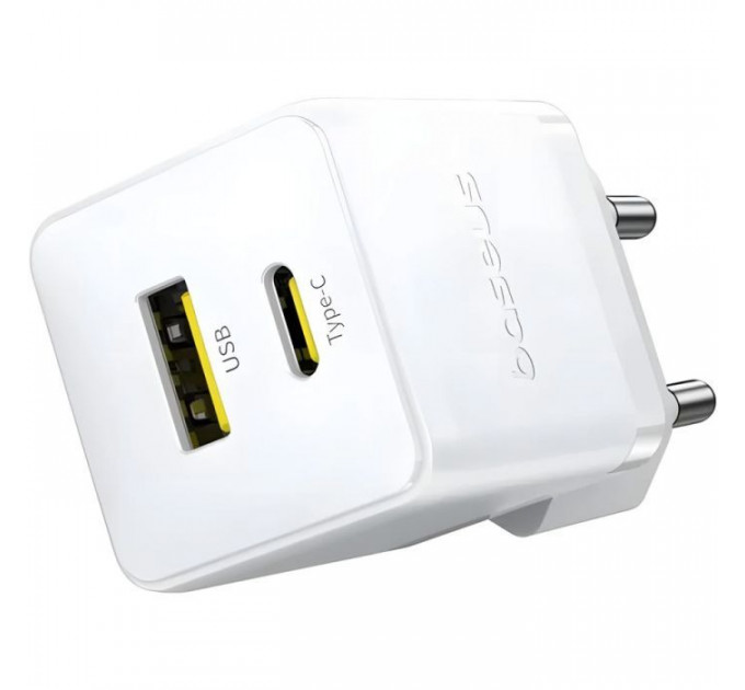 Зарядний пристрій Baseus 1xUSB-C 20W + 1xUSB white + cable USB-C to USB-C 60W 1.0m (P10111608213-01)