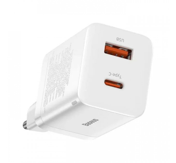 Зарядний пристрій Baseus 1xUSB-C 30W + 1xUSB white (CCSUPP-E02)